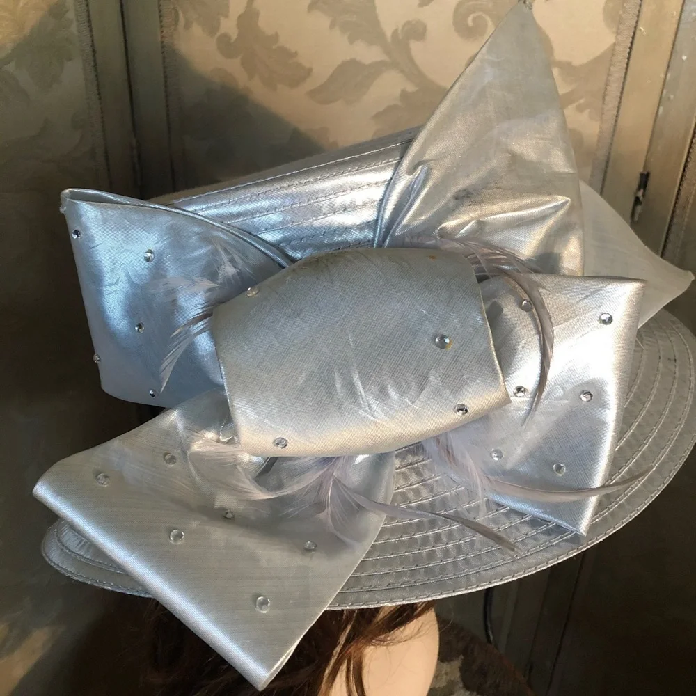 Vintage Wide Brim Silver Metallic Derby Hat - Picture 4 of 12